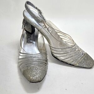 Vintage Amanda Women's Shoes Cancun Silver Glitter Heels Size 8.5 Party Shoe